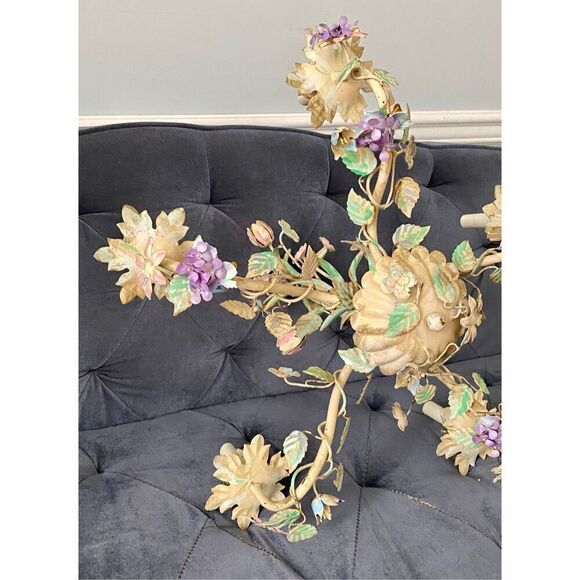 Pastel Pink, Blue and Mint Shabby Chic Florence Style Chandelier, 1960s Wrought - Picture 8 of 14